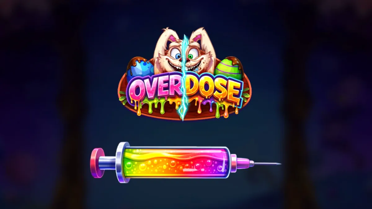 Tampilan visual slot Overdose dengan tema Paskah yang gelap dan penuh permen